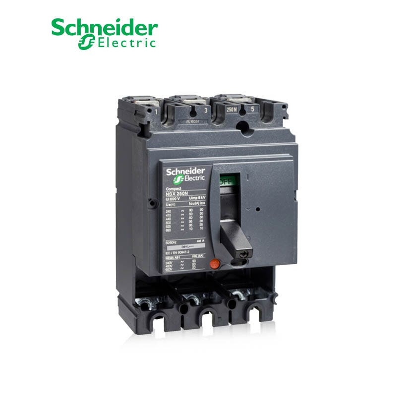 SCHNEIDER - MCCB Breaker Basic Frame, ComPact NSX100N, 100A, 3P, 50 kA at 415 VAC 50/60 Hz, w/o Trip Unit
