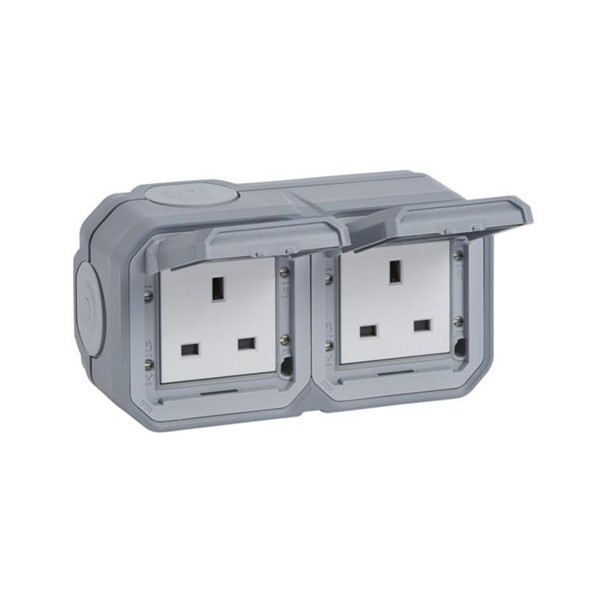 LEGRAND - Socket Outlet Plexo, IP55, British Standard, 2 Gang, 13A, Surface Mounting, Grey