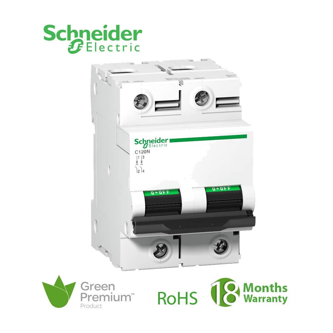 SCHNEIDER - MCB Breaker, Acti9 C120N, 2P, 100A, C curve