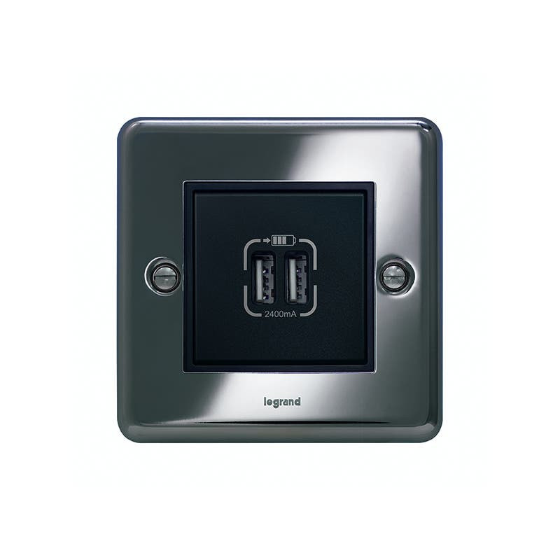 ليجراند - شاحن USB مزدوج Synergy Authentic، نوع A، 5V DC، 2400mA، 12W، Polished Stainless Steel
