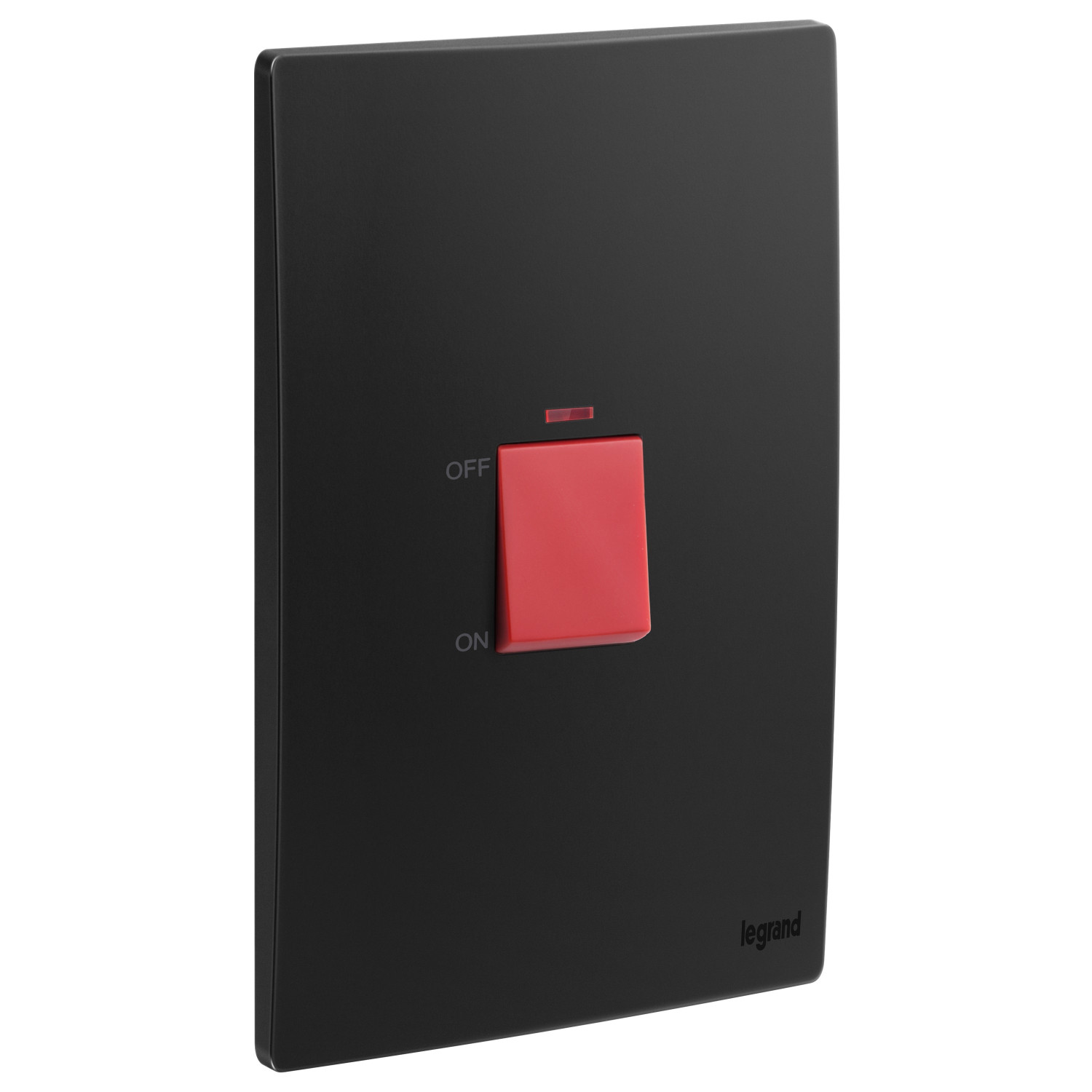 LEGRAND - Double Pole Vertical Switch Mallia , 2 Gang, 1 Way, Red Indicator, 45 A, 250 V~, Matt Black