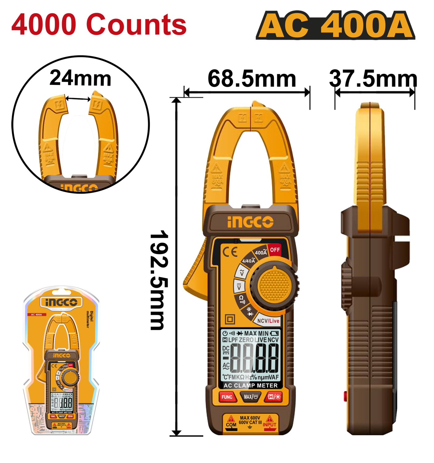 Digital AC clamp meter 600V- 400A جهاز قياس رقمي كلامبميتر 600 فولت 400 امبير