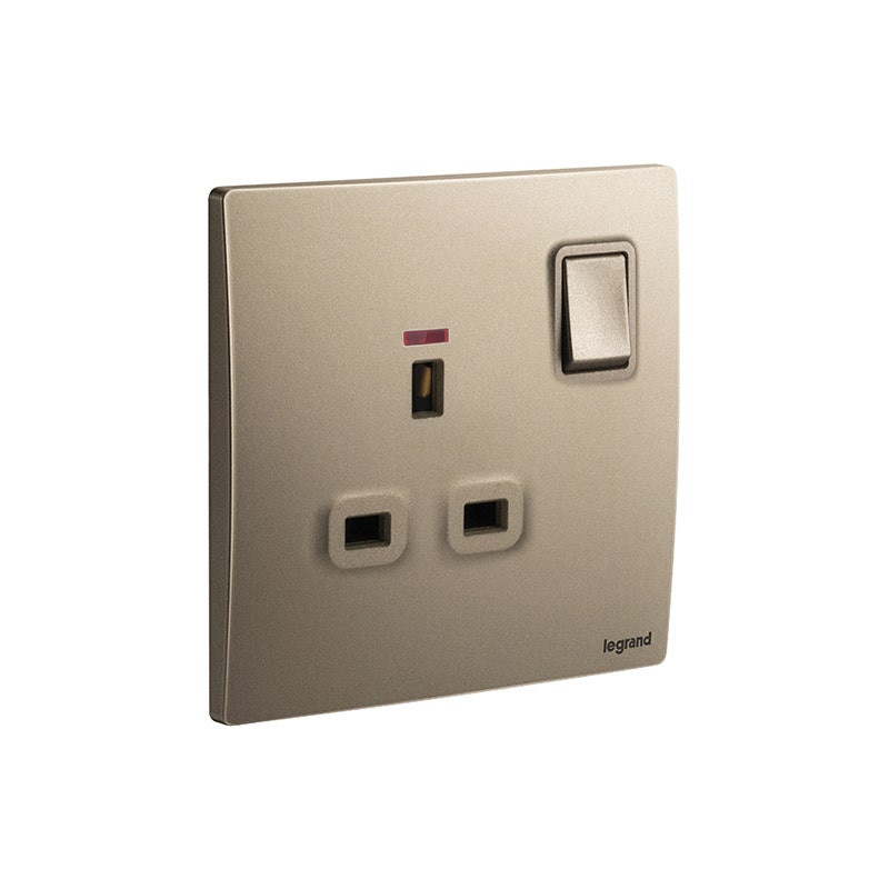 LEGRAND - Double Pole Switched Socket Outlet Mallia Senses, BS, 1 Gang, 13A, 250V, with Led, Dark Bronze