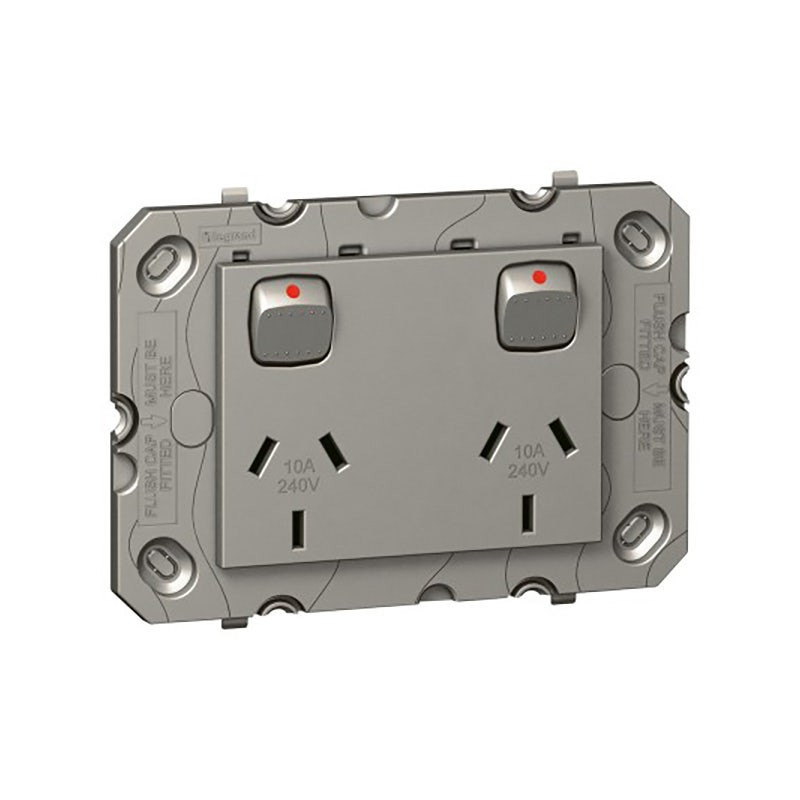 LEGRAND - Socket Outlet Arteor, Australia, 10A 240V, 2x2P+E Switched, Square, Monobloc, Magnesium