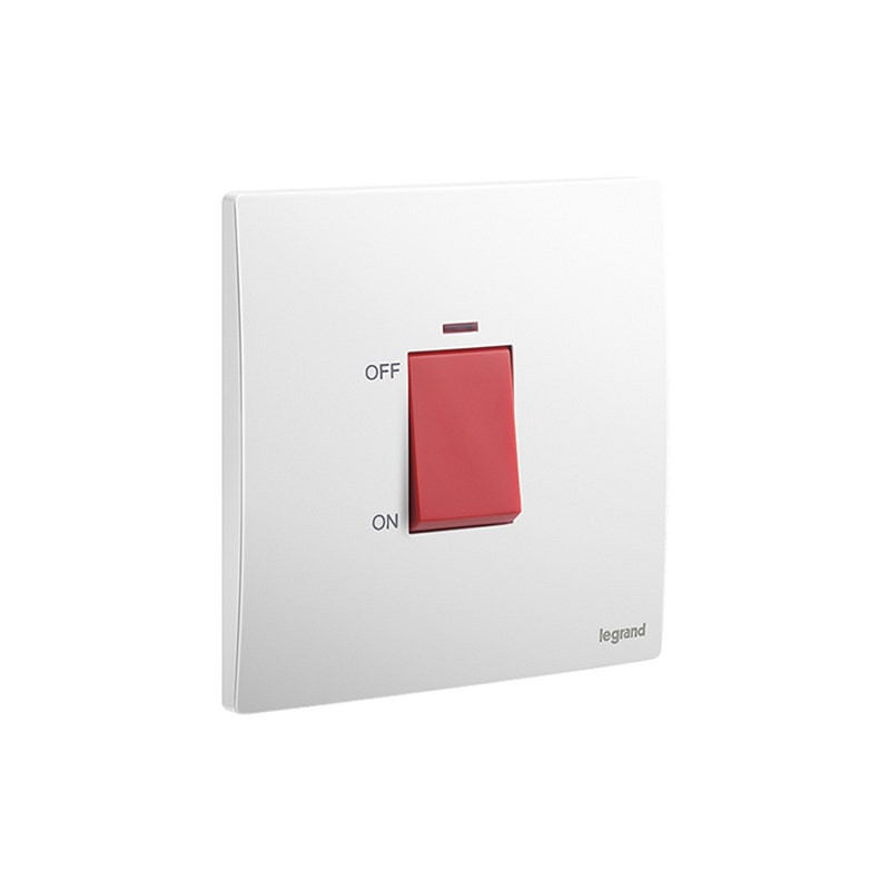 LEGRAND - Double Pole Switch Mallia Senses, HK, 1 Gang, 1 Way, 32A, 250V, with Red Indicator, Matt White