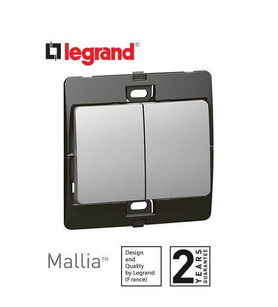 DISCONTINUED LEGRAND - Single Pole Switch Mallia, 2 Gang, 1 Way, 10 AX, 250 V~, Silver