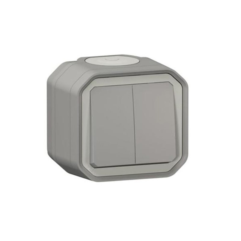 LEGRAND - Switch/Push-Button Plexo, IP55, 2 Gang, 2 Way, 10A, Surface Mounting, Grey