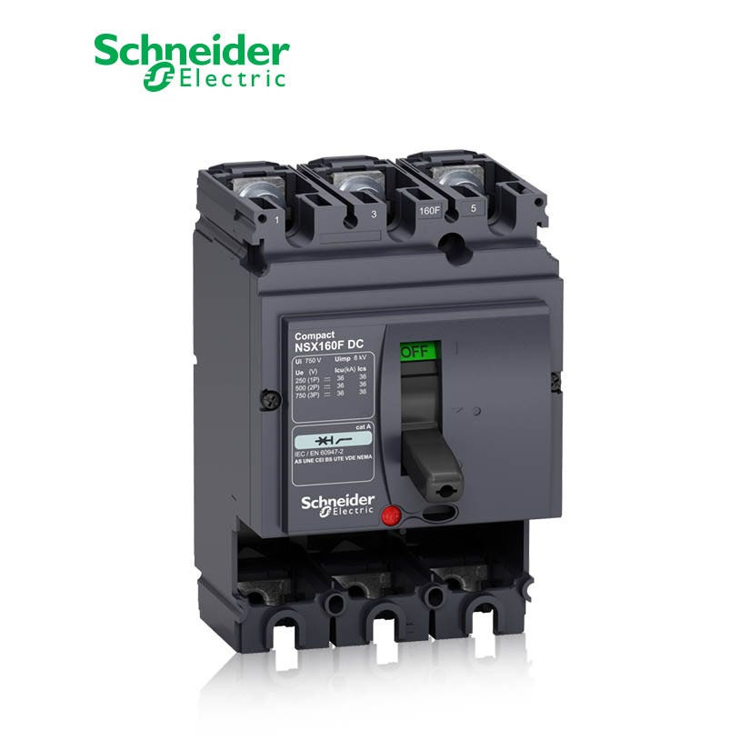 SCHNEIDER - MCCB Breaker Basic Frame, ComPact NSX160F DC, 160A, 3P, 36kA at 750 VDC, w/o Trip Unit