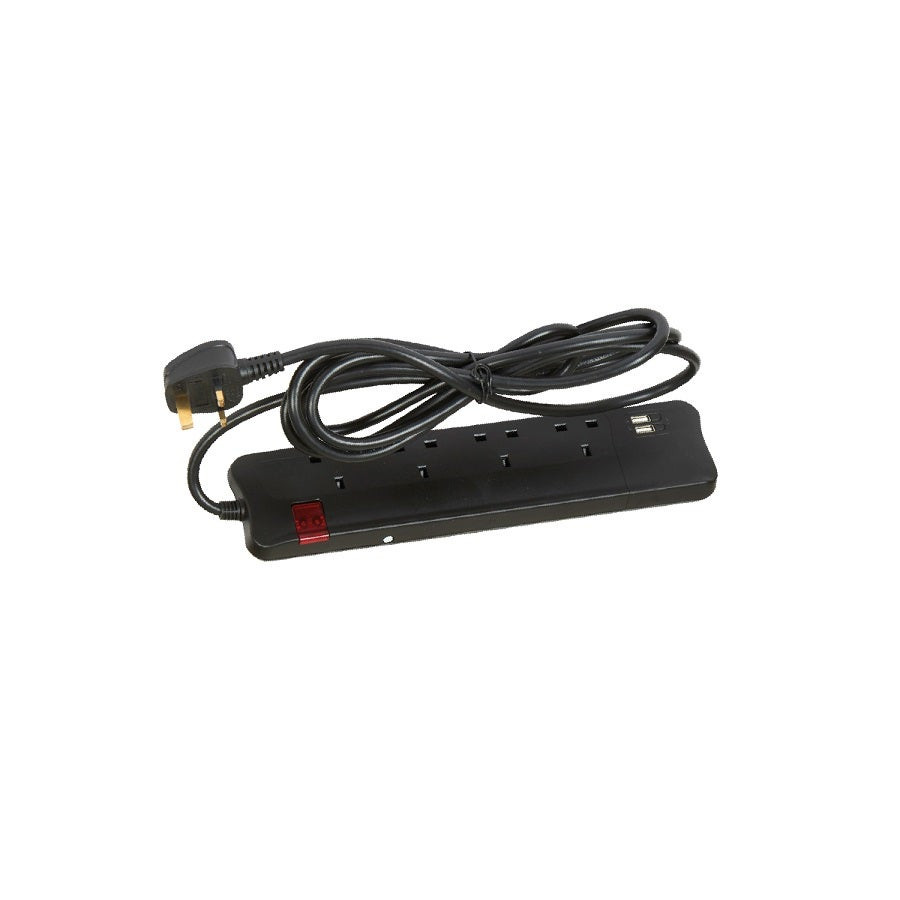 LEGRAND - British Standard Multi-Outlet Extension with 2 USB Sockets, 4x2P+E, 3m Cord, Black