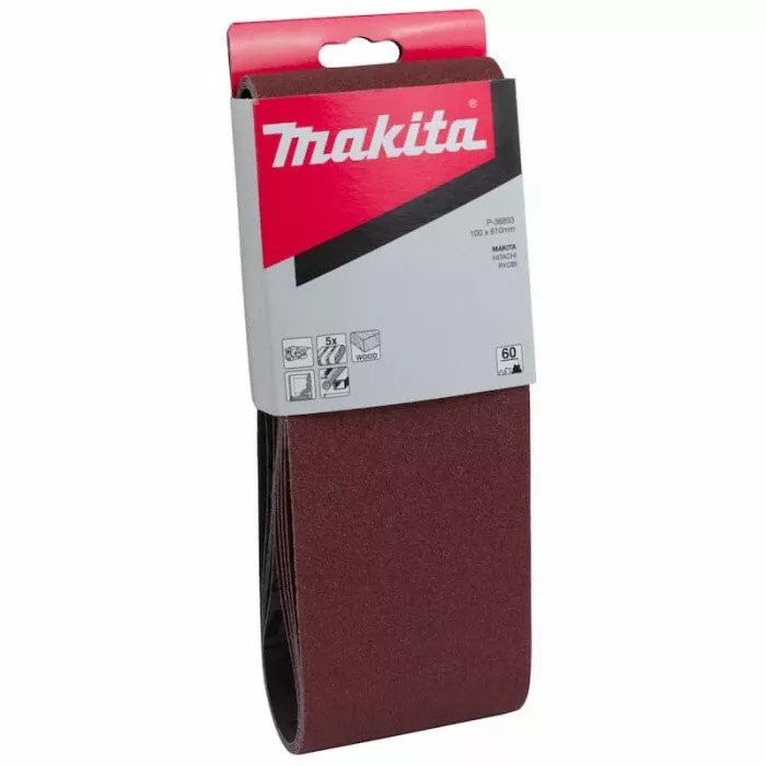 Abrasive Belt for Belt Sander, 610 mm Length x 100 mm Width, Grit 60, Pack of 5