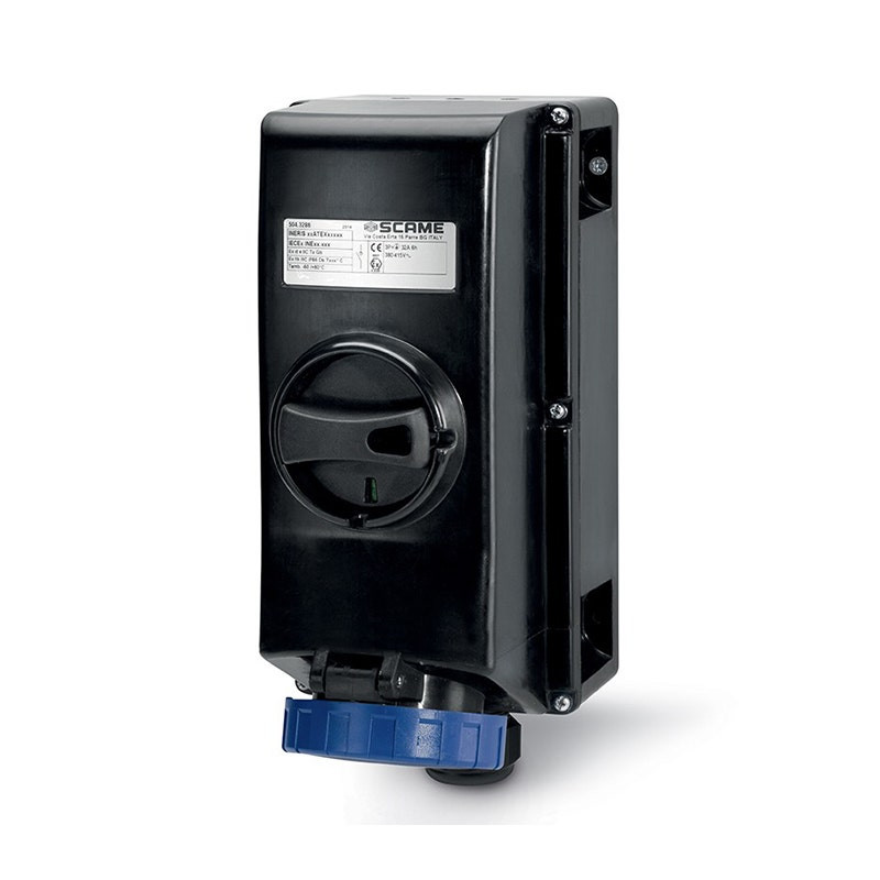 SCAME - Interlocked Socket, 16A, 2P+E, 6h, IP66, 200-250V, 50Hz, 60Hz, II 2GD, Screw Terminals, with Mechanical Interlock