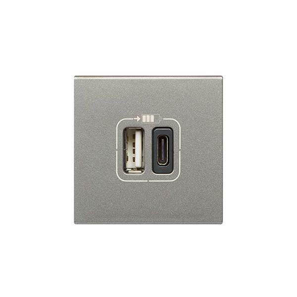 LEGRAND - Charging Socket Arteor, USB Type-A + USB Type-C, 3A/15W, 5V, 2 Modules, Magnesium