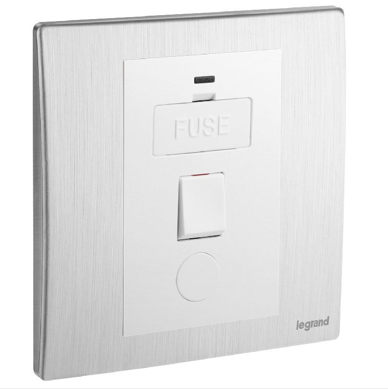 LEGRAND - Fused Connection Unit Mallia, Switched + LED, 13 A, Brushed Aluminium