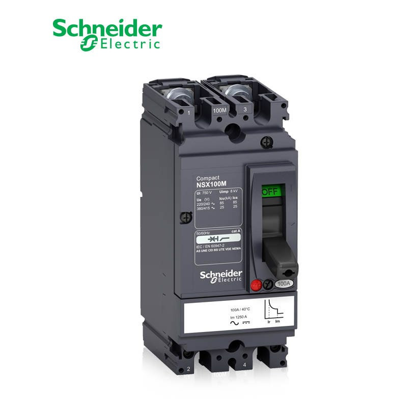 SCHNEIDER - MCCB Breaker, ComPact NSX100M AC/DC, 2P 2d, 25kA at 415 VAC, TMD Trip Unit 30A