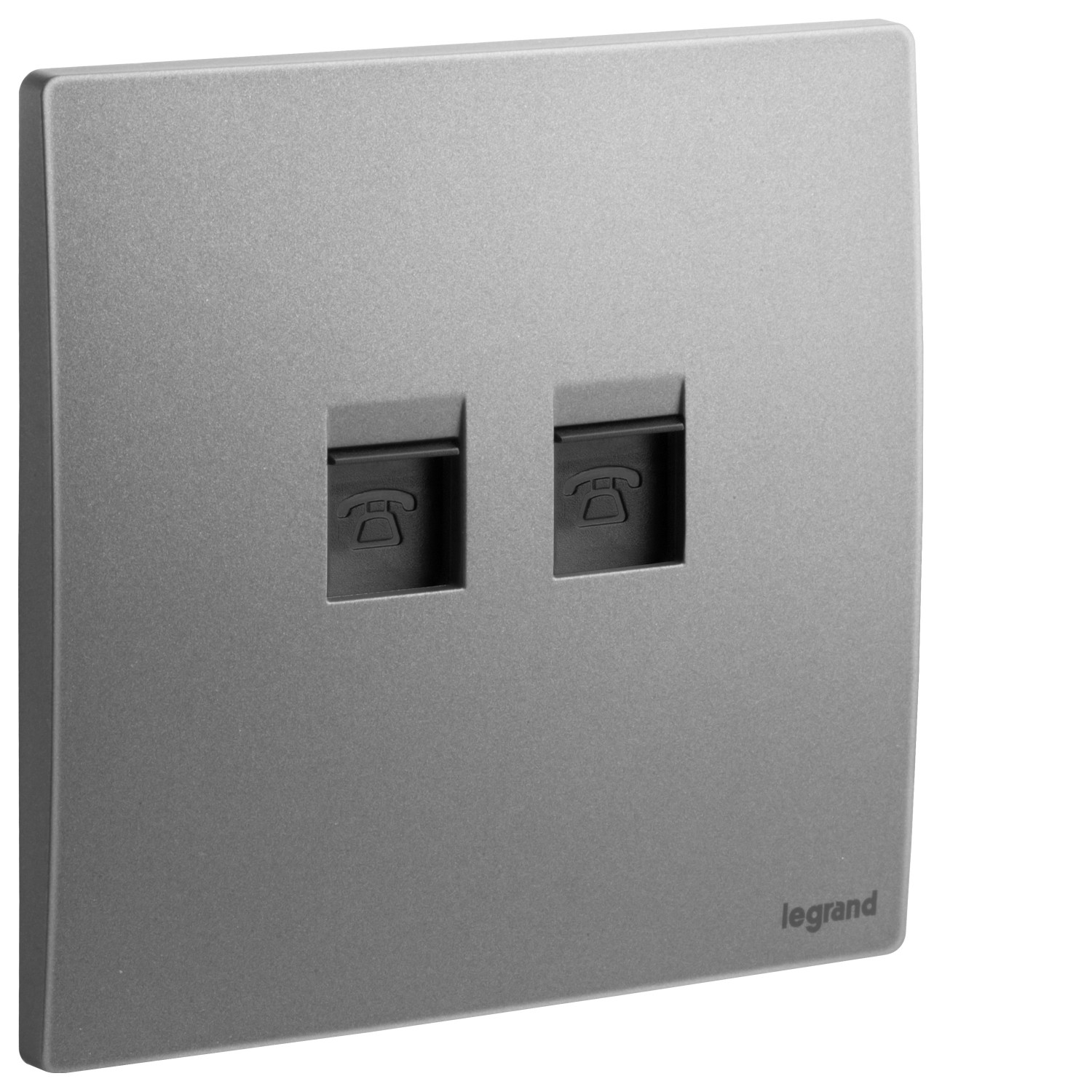 LEGRAND - Telephone Socket Mallia, Double RJ 11, 4 Contacts, Dark Silver