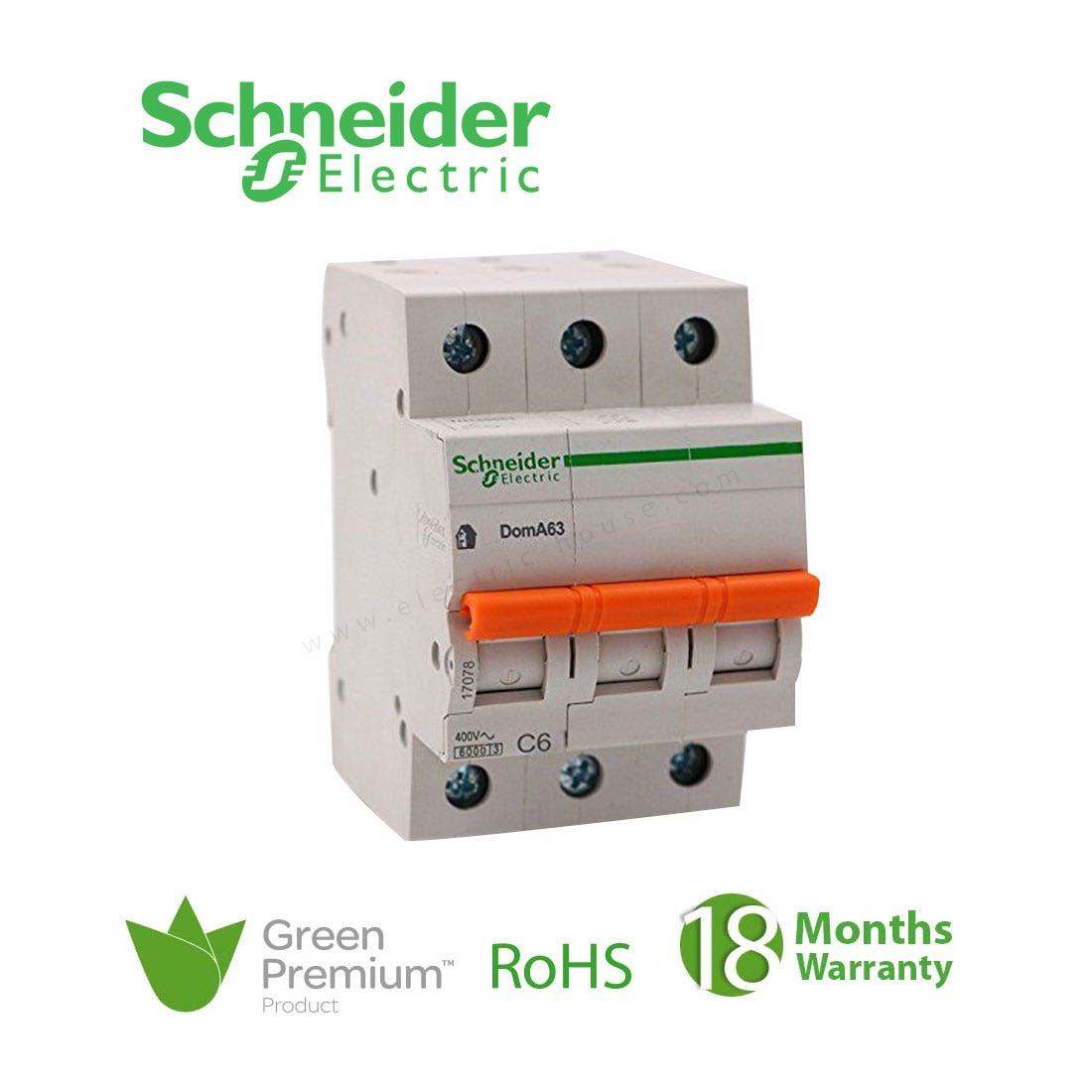 SCHNEIDER - MCB Breaker, Domae, 3P, 6A, C curve, 6000A