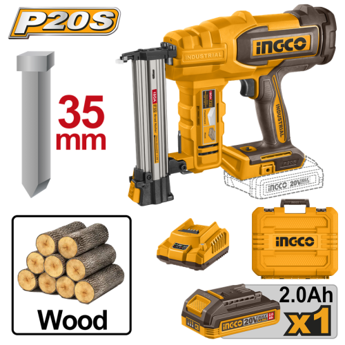 Cordless brad nailer 20V Load capacity 105 pcs 35mm كباس هواء صناعي 20 فولت لاسلكي 35 ملي تثبيت المسامير للخشب مع شاحن وبطارية و1000 مسمار