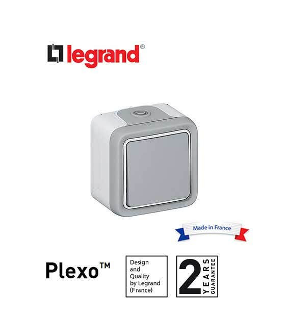 LEGRAND - Switch Plexo IP55, 2-Way, 10 AX, 250 V~, Surface Mounting, Grey