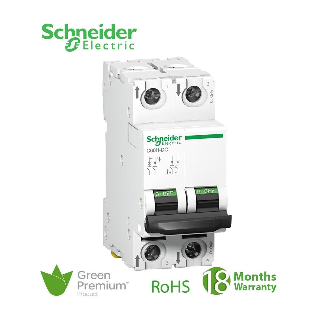 SCHNEIDER - MCB Breaker, Acti9 C60H, 2P, 16A, C curve
