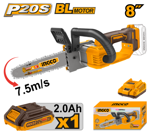 Cordless chain saw 20V 8" with battery & chargerمنشار جنزير لاسلكي 20 فولت 8 بوصة مع بطارية وشاحن