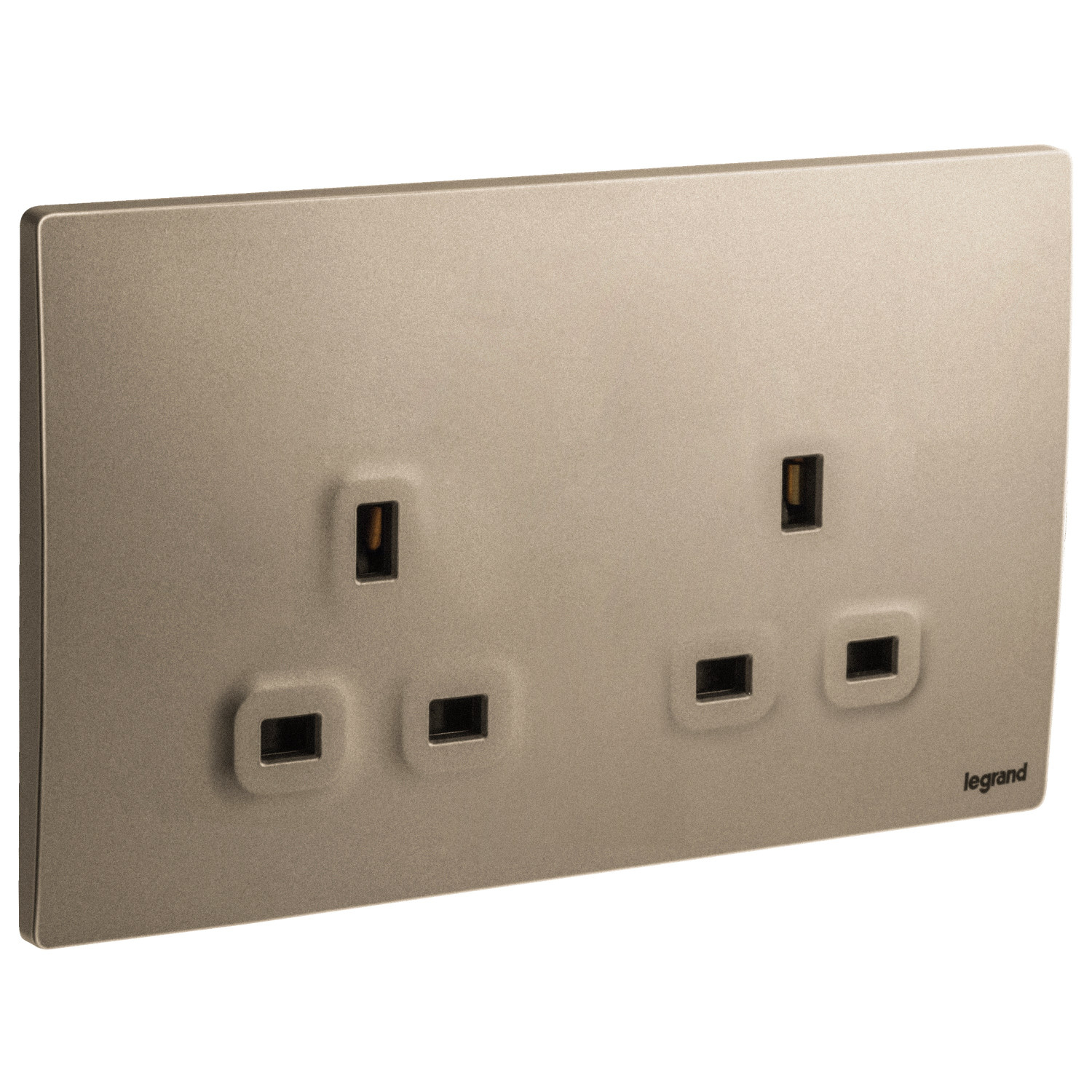 LEGRAND - British Standard Single Pole Socket Outlet Mallia, 2 Gang, Unswitched, 13 A, 250 V~, Dark Bronze
