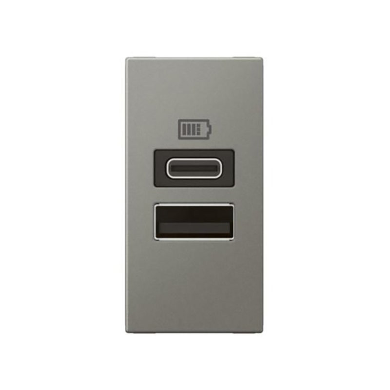 LEGRAND - USB Arteor, 1 Module, Two Ports A+C, 3A, 15W, 5V, 100/240V,Magnesium