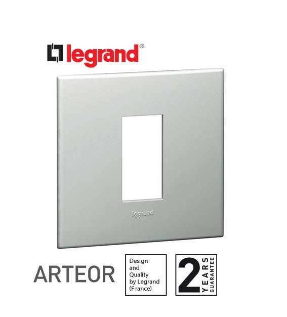 LEGRAND - Plate Arteor, British Std, Square, 1 Module1, Pearl aluminim