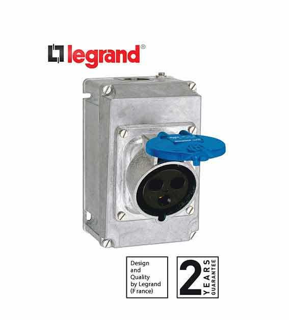 LEGRAND - Panel Mounting Socket Inclined Outlet Hypra, IP44 -200/250V~ -32A, 2P+E -Metal