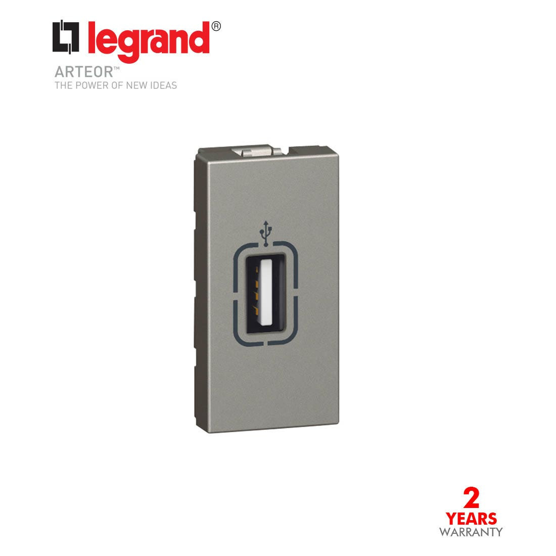 LEGRAND - USB Female Socket 1Mod, Magnesium Arteor