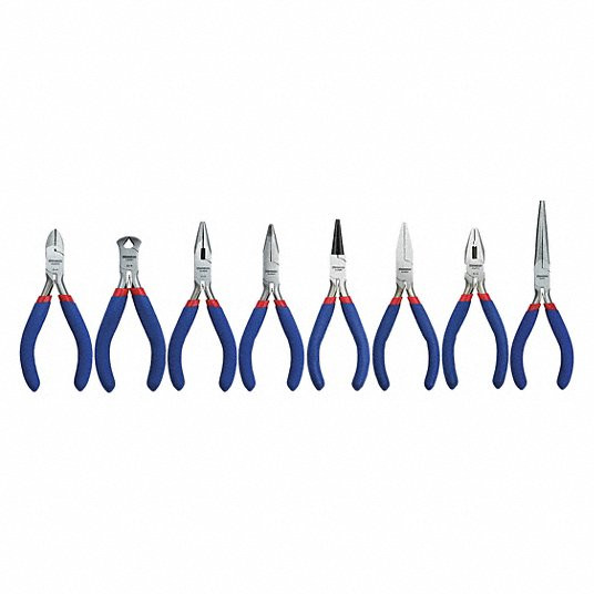 Plier Set, 8 Pliers, Standard Cushion Grip, Manual, Pouch, 6 - 9 Pliers Range