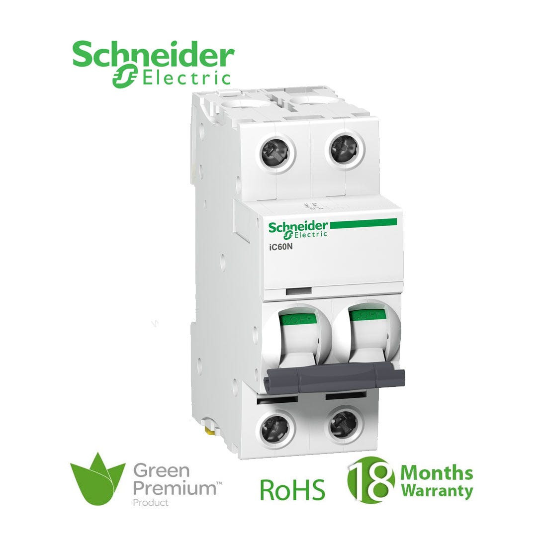 SCHNEIDER - MCB Breaker, Acti9 iC60N, 2P, 1A, C curve 