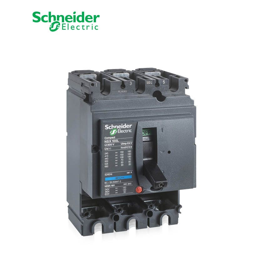 SCHNEIDER - MCCB Breaker Basic Frame, ComPact NSX100H, 100A, 3P, 70kA at 415 VAC 50/60 Hz, w/o Trip Unit