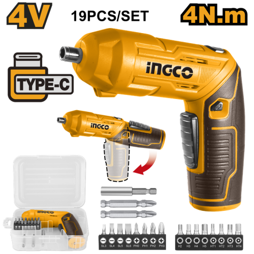 Cordless Screwdriver 4V with Adjustable Handle & LED Work Lightمفك بطارية شحن 4 فولت مع لقم فك وربط متعدد الاستخدام