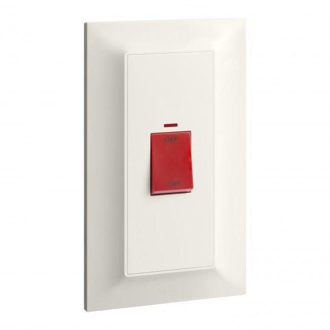 LEGRAND - Double pole switch Belanko S - 45A x 250V~ 1 gang - 1-way vertical switch + red neon indicator - Ivory