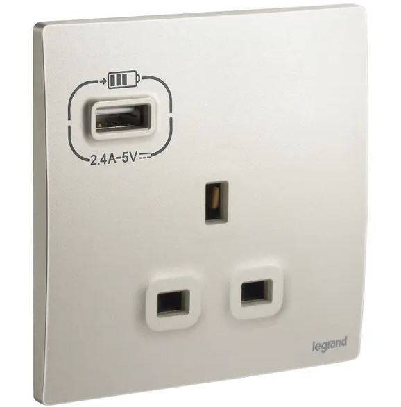 Legrand - Fish Mallia - 13 Amp with USB Output - UK Specifications - Beige