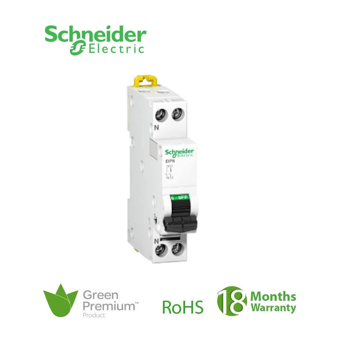 SCHNEIDER - MCB Breaker, Acti9 iDPN, 1P + N, 10A, C curve