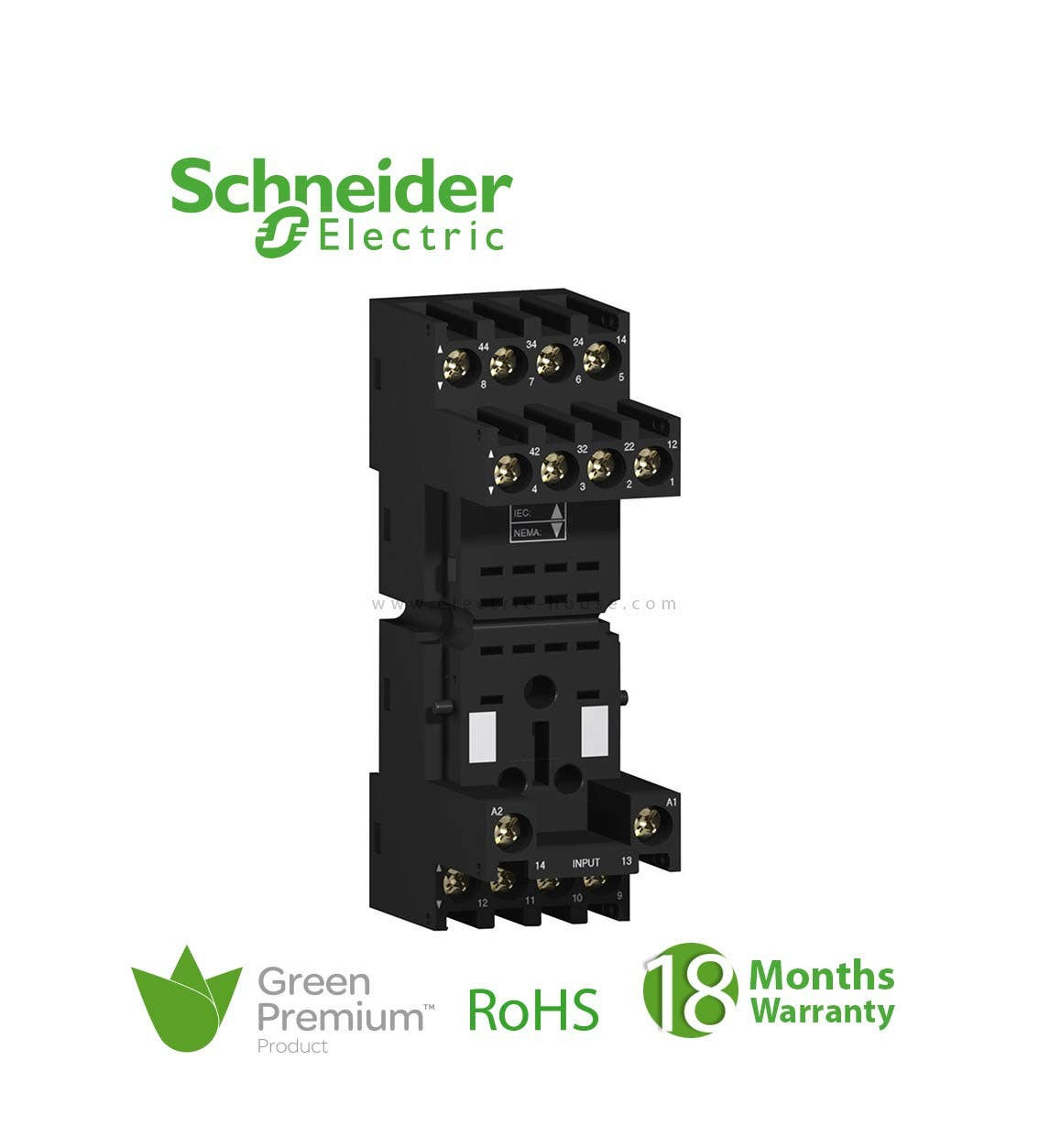 SCHNEIDER - 10A Relay Output, 250V, Screw Clamp, For Relay RXM2, RXM4