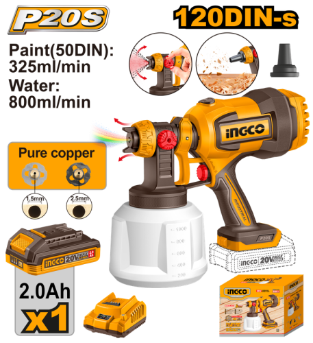 Cordless spray gun 20V 1000mL With charger & battery مسدس رش دهان 20 فولت 1000 ملي شحن مع بطارية وشاحن