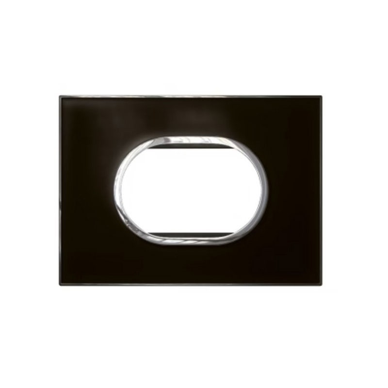 LEGRAND - Cover Plate with Frame Arteor, Indian , 3 Modules, Round, Mirror Black