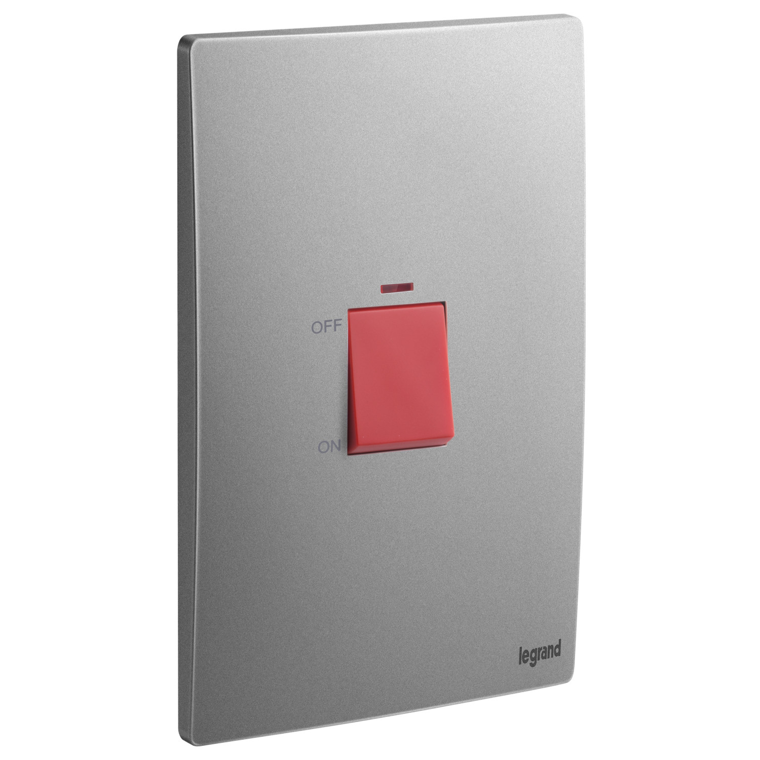 LEGRAND - Double Pole Vertical Switch Mallia , 2 Gang, 1 Way, Red Indicator, 45 A, 250 V~, Dark Silver