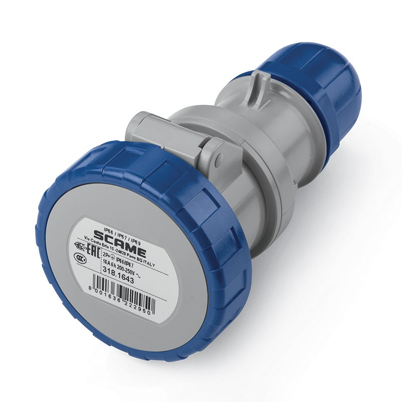 SCAME - Connector, 16A, 2P+E, IP66/IP67/IP69, 6H, 200-250V, 50Hz 60Hz, Screw Terminals