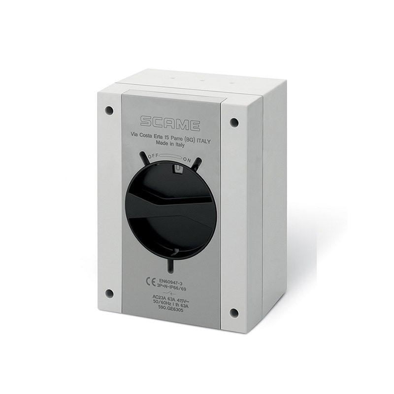 SCAME - Enclosed Switch Disconnector (AC22A/ AC23A), 125A, 3P, IP66/IP69, 240x340x137mm, Y5 IK09, General Grey/Black, GW 650°C