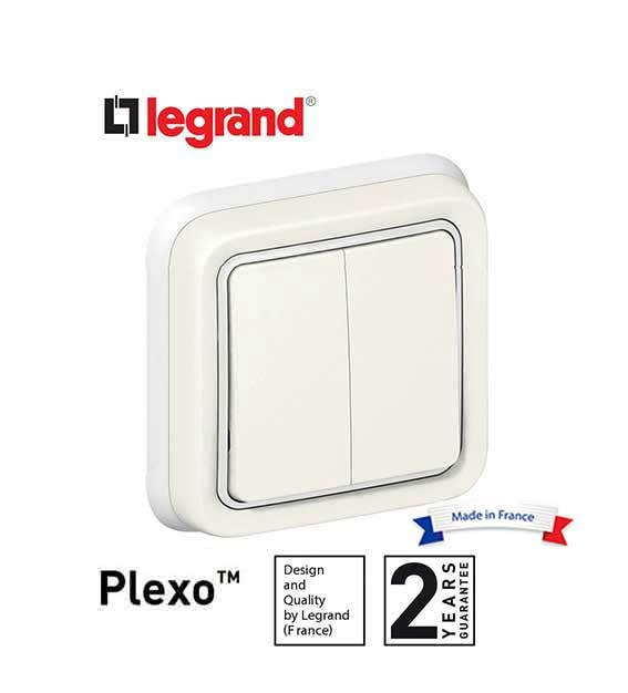 LEGRAND - Switch Plexo IP55, 2 Gang 2-Way, 10 AX, 250 V~, Flush Mounting, White