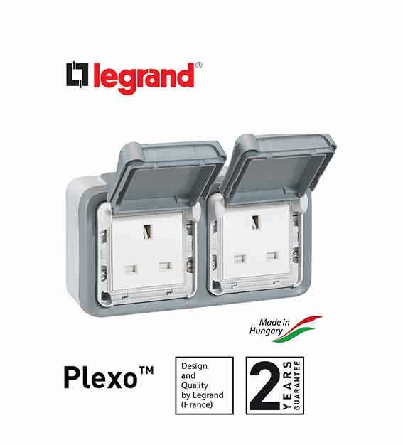 LEGRAND - Socket Outlet Plexo IP55, BS, 13 A, 2x2P+E, Surface Mounting, Grey