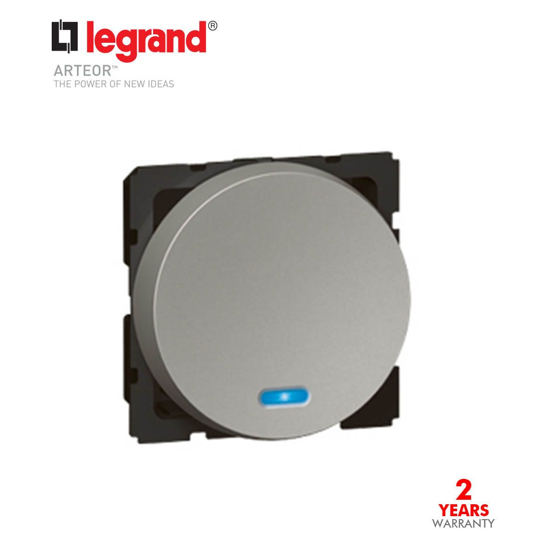 LEGRAND - 2-Way Push-Button Arteor, with Blue Locator, 2 Round Modules, Magnesium