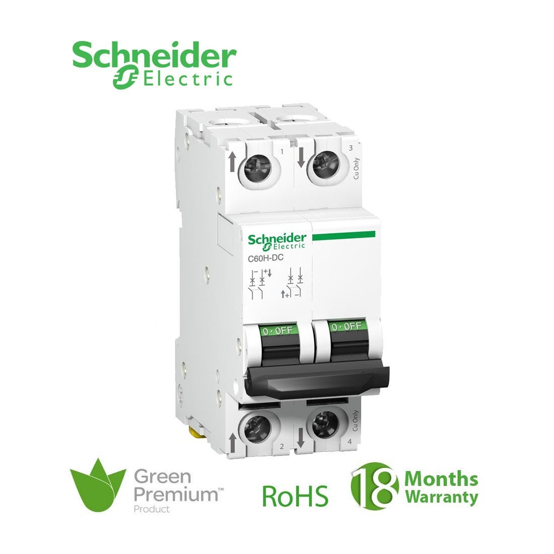 SCHNEIDER - MCB Breaker, Acti9 C60H, 2P, 20A, C curve