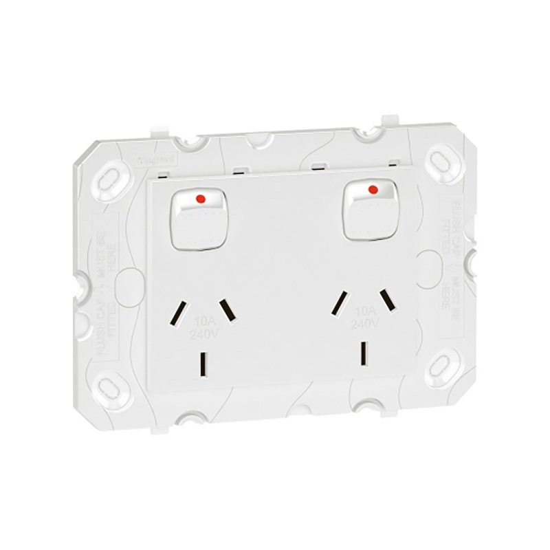LEGRAND - Socket Outlet Arteor, Ausralia, 10A 240V, 2x2P+E Switched, Square, Monobloc, White