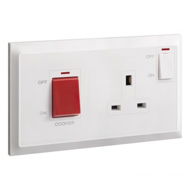 LEGRAND - Cooker control unit Belanko S - 45A double pole switch + red neon + 13A switched socket - White