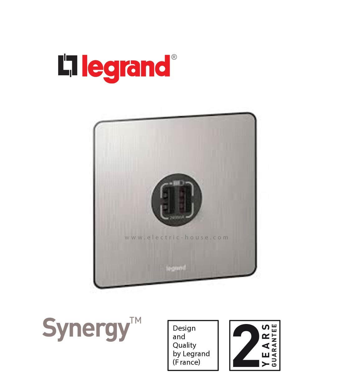 LEGRAND - British Standard Double USB Synergy, Sleek Design Brushed Stainless Steel