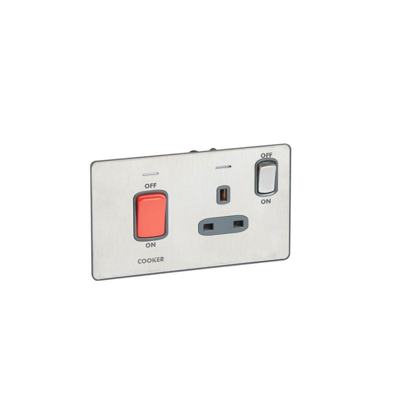 LEGRAND - Cooker Control Unit Synergy -250 V~ 45 A+13 A Double Pole Switch+Led Sleek Design Brushed Stainless Steel